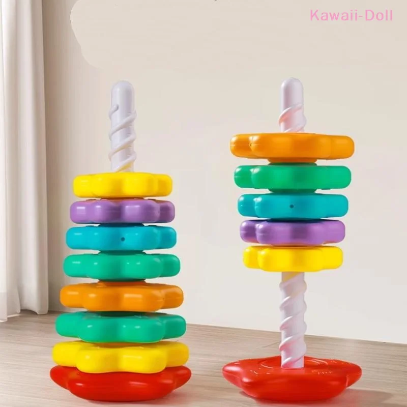 [DO]1 Set Baby Spinning Stacking Puzzle Toys Montessori Rotating Rainbow Tower Children Develop Motor Skills Game Kids Gift[DO] - 4