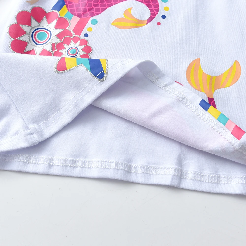 DXTON Girls Rainbow Sleeve T-shirts Spring Mermaid Printed Children Girls Tops Floral Toddlers Cotton Tees Cartoon Kids Outfits 3