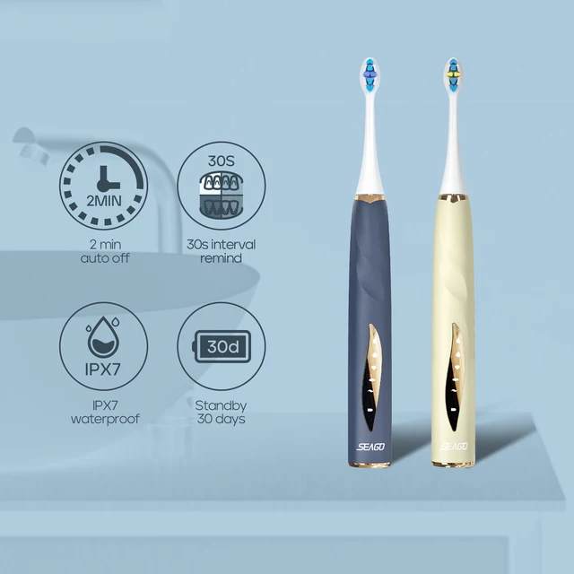 Seago Sonic Toothbrush Electric Toothbrush Seamless Touch Control Button Pressure Sensor 5 Modes IPX7 Waterproof Rechargeable 2