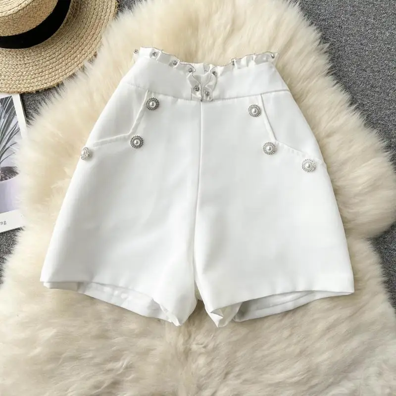 High Waist Button Wide Leg Shorts Women 2022 Spring Summer New Black White Casual A-line Shorts Hot Shorts Streetwear women's clothing stores