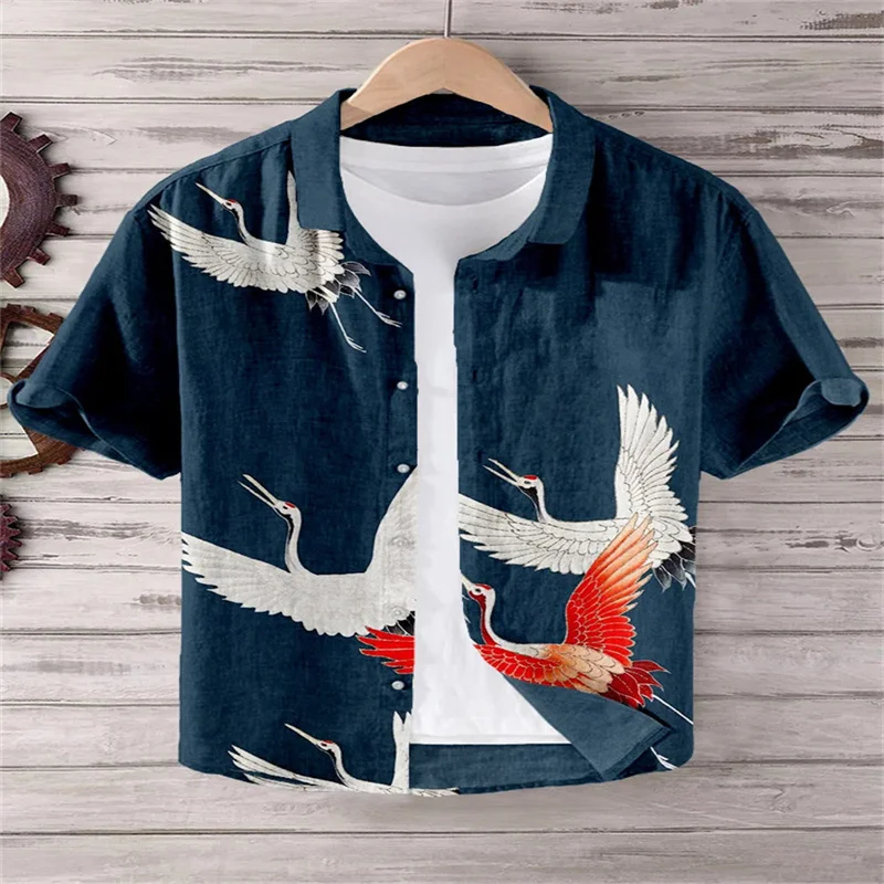 

Casul Shirt Short Sleeve Henley Shirt Men's Vintage Clothes Tops Printed Men's 2024 Summer Men's Casual Fashion Linen Cardigan