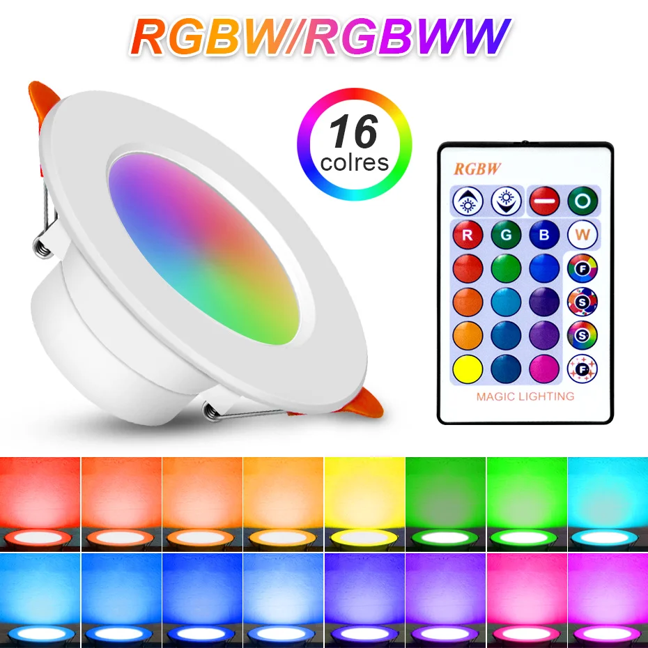 

RGB LED Downlight 10W 15W Ceiling Lamp Dimmable 16 Color Cold/Warm White with IR Remote Control For Kitchen Indoor Lights