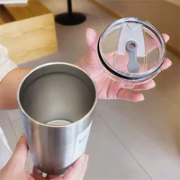 600ml Thermos Cup Portable 304 Stainless Steel Coffee Mug Thermal Leak-proof Water Bottle with Straw Insulated Bottle Drinkware 2