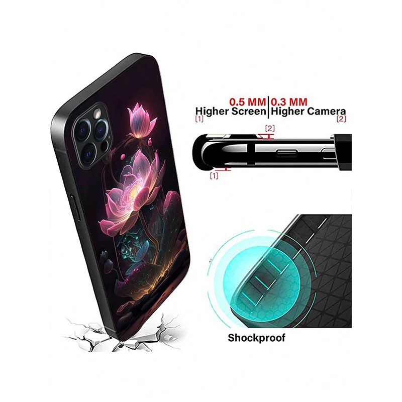 Luxurious Lotus Flower Print Glass Phone Case