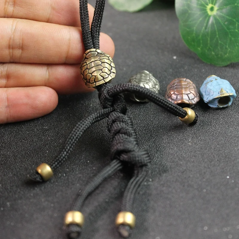 Copper Longevity Turtle Shell Lettering Knife Beads Woven Paracord Lanyard Pendant Jewelry Lucky DIY EDC Tool Charms Accessories