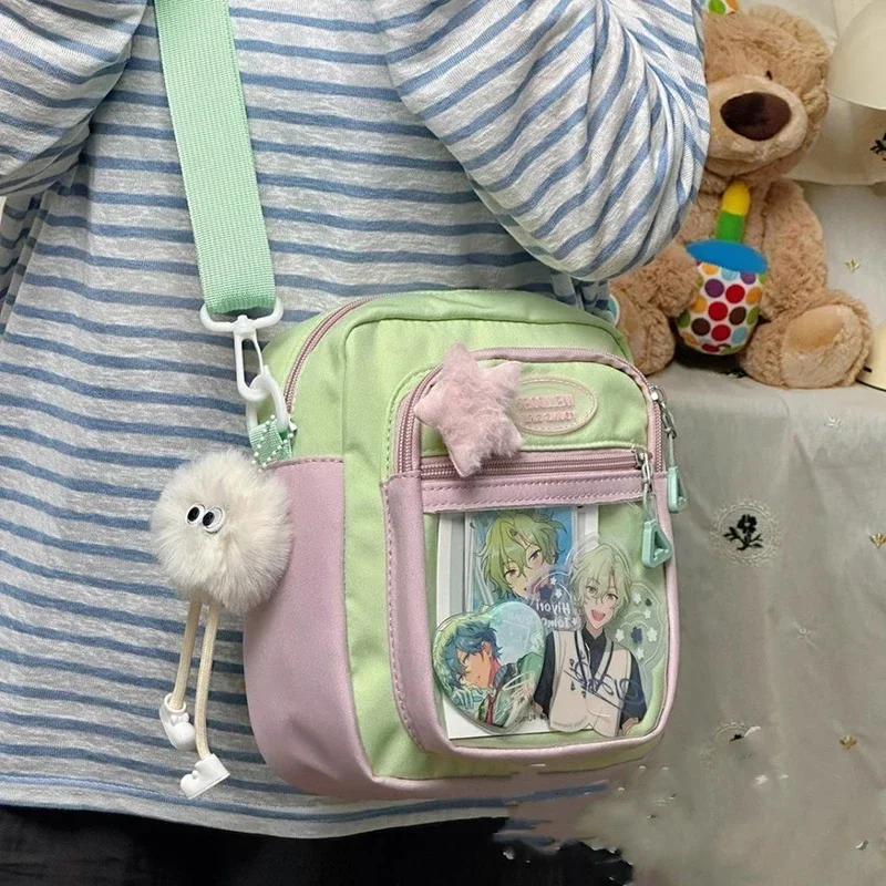 Kawaii Women Ita Bags Fashion Patchwork Nylon DIY Badge Crossbody Shoulder Bags Harajuku Casual Subculture Bolso Mujer