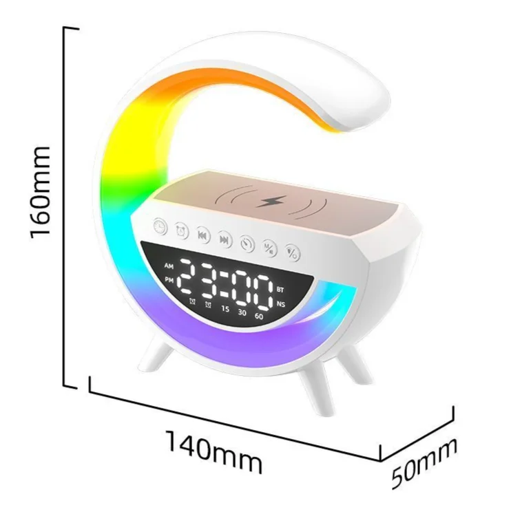 Sveglia con altoparlante Bluetooth 3 in 1 con ricarica wireless mobile, atmosfera, comodino, luce notturna abbagliante_voghion.com