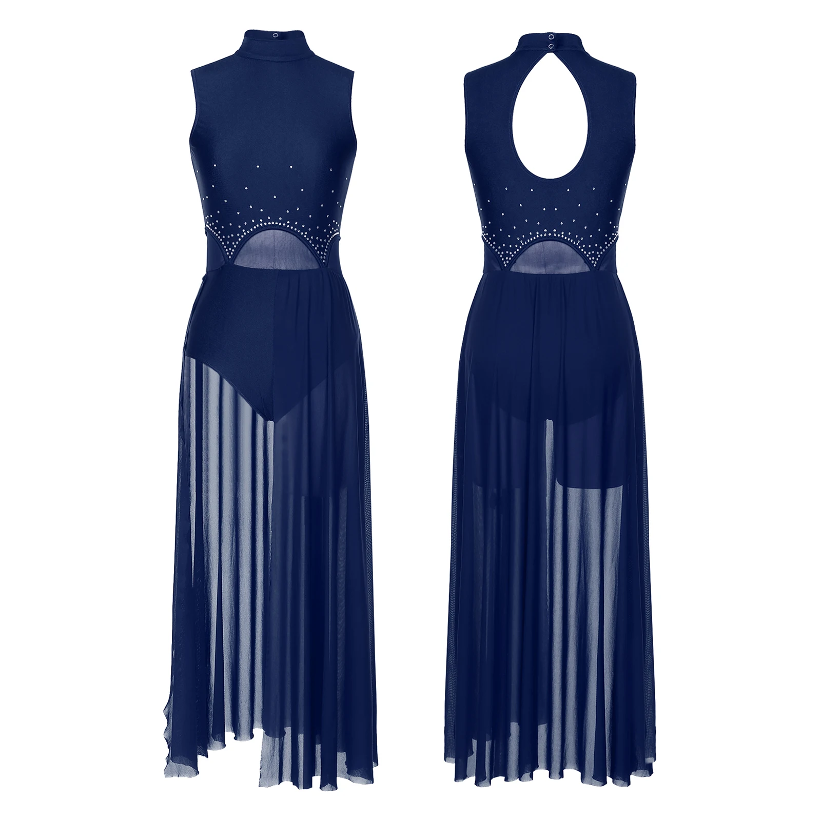 thumbnail image 1 of Leotardos de gimnasia y Ballet para mujer, vestido de patinaje sobre hielo, malla transparente con diamantes de imitación brillantes, ropa de baile con tutú de bailarina para adulto, 1 of 5