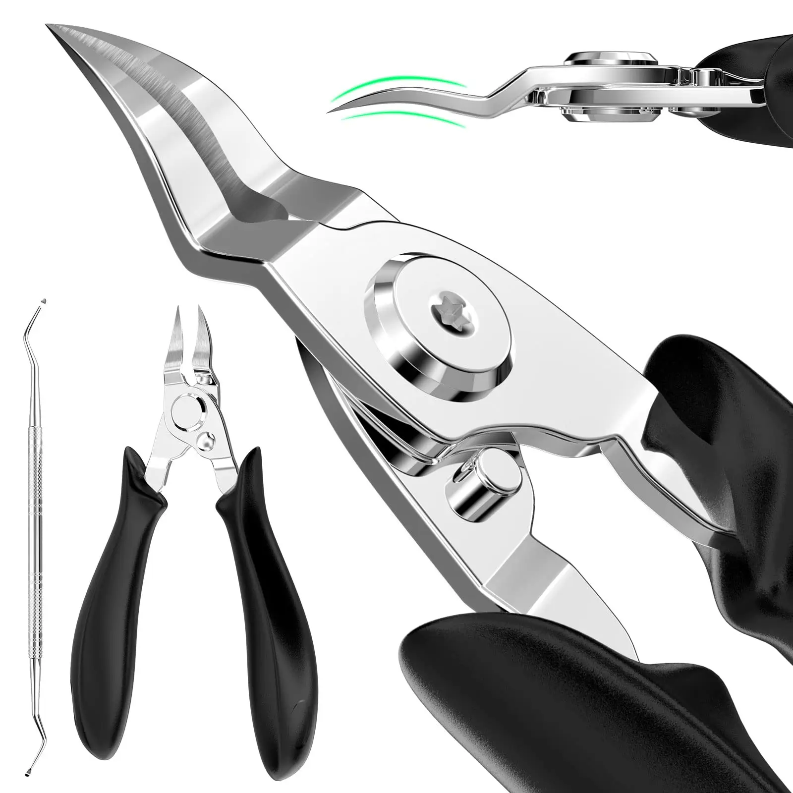 Stainless Steel Toenail Clippers for Thick & Ingrown Nails - Concave Edge Curved Blade, 30° Sharp Precision Trimming