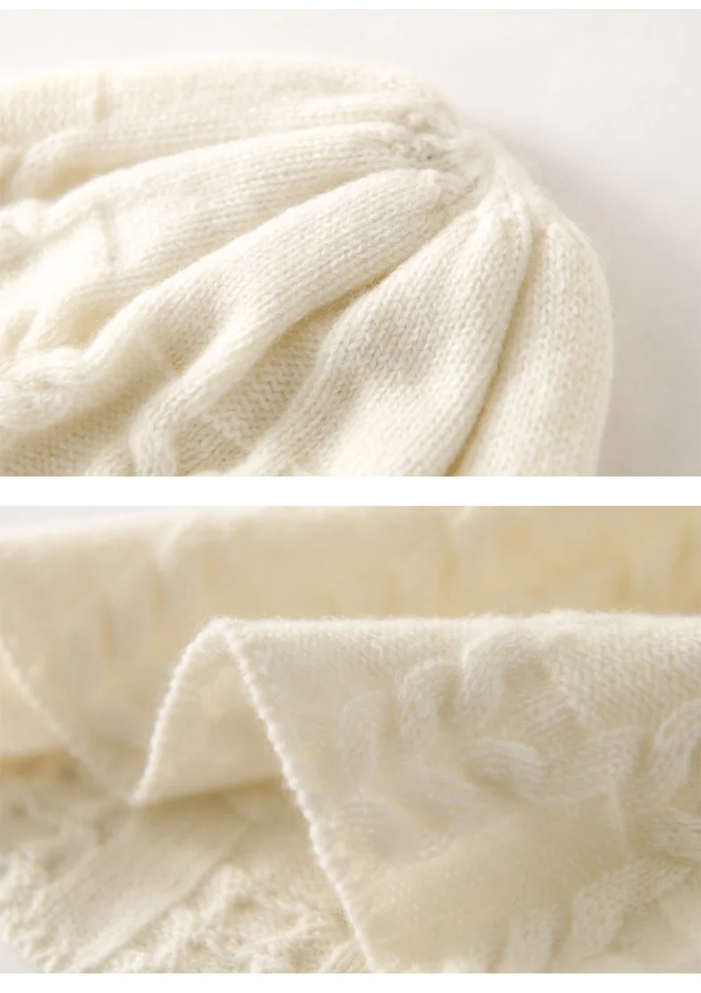 100% Ziegenkaschmir-Strickmützen für Damen, warme, weiche Wintermützen für Mädchen, Gorros, Herbst, Y2K-Mode, Korea, Bonnet-Mütze – Detail 25