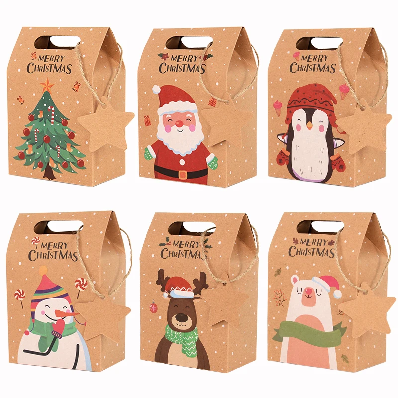 

Merry Christmas Kraft Paper Candy Gift Box Cartoon Santa Claus Snowman Penguin Biscuit Box Christmas Party Decoration Supplies