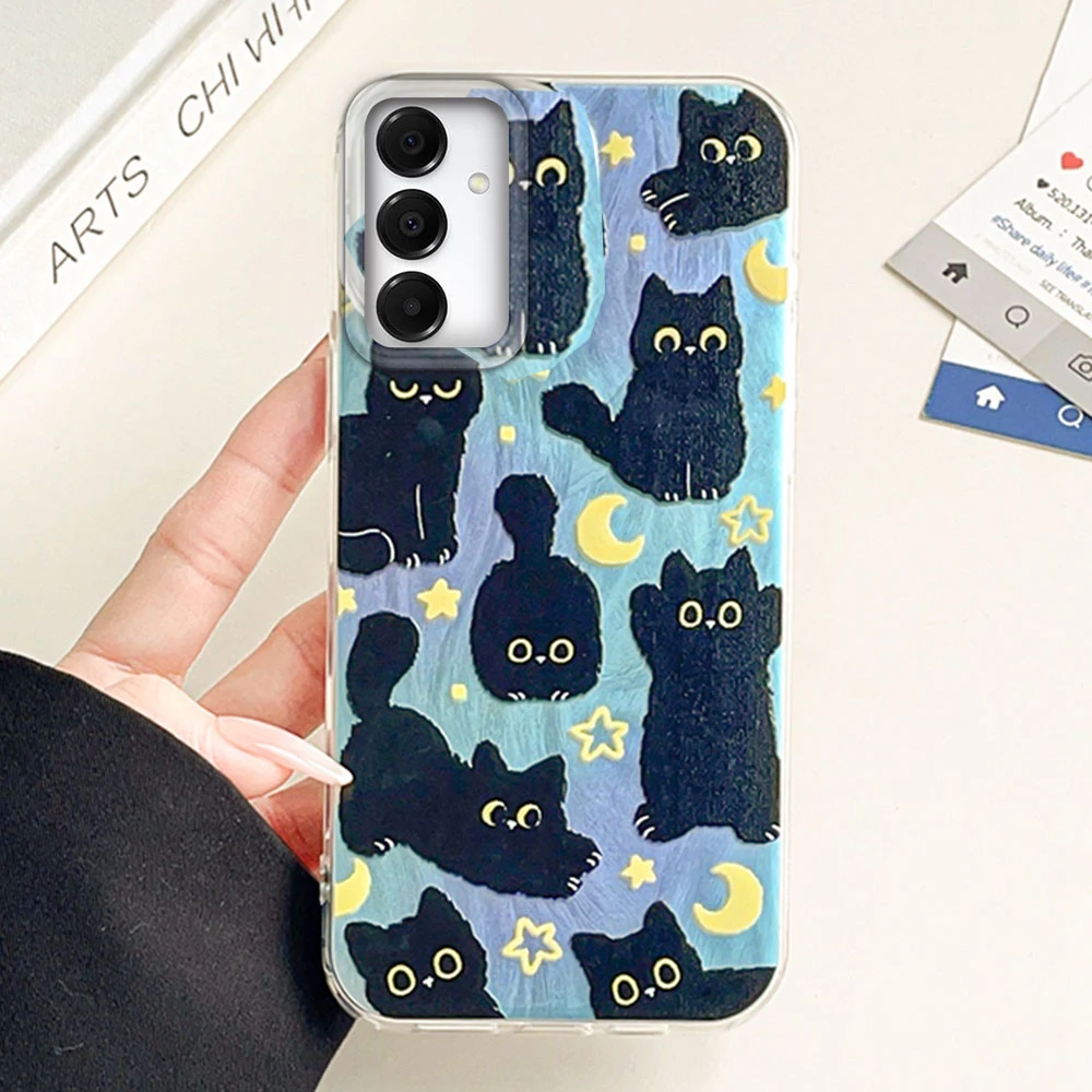 Charming Moonlit Black Cat Silicone Phone Case - Universal Fit