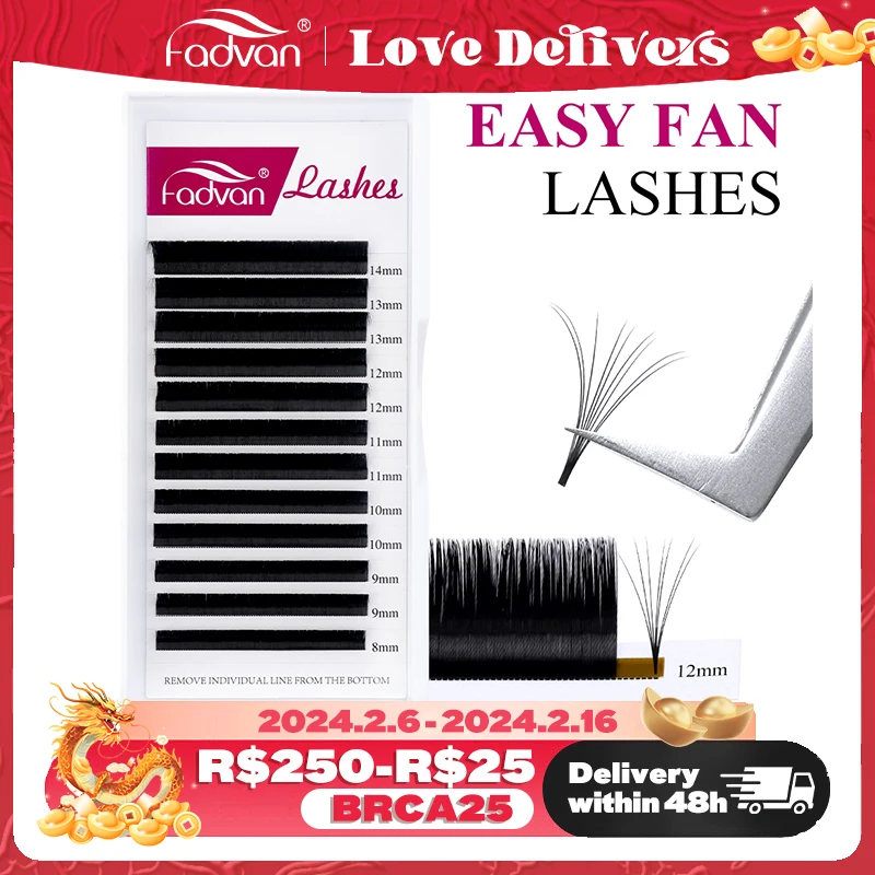 Fadvan Easy Fanning Extension Ciglia Soft Black Russian Volume Lashes Flare Auto Fan Ciglia Trucco Ciglia Naturali Silk Lash