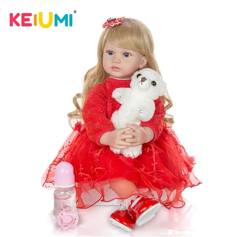 KEIUMI New 24 Inch Fantasy Silicone Vinyl Reborn Baby Girl Doll Gold Curls Ethnic Reborn Boneca With Free 2 pcs Clothes Set