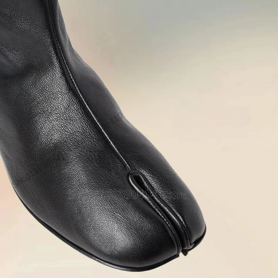 Black Leather Mid Calf Horse Hoof Boots Fashion Side Zipper