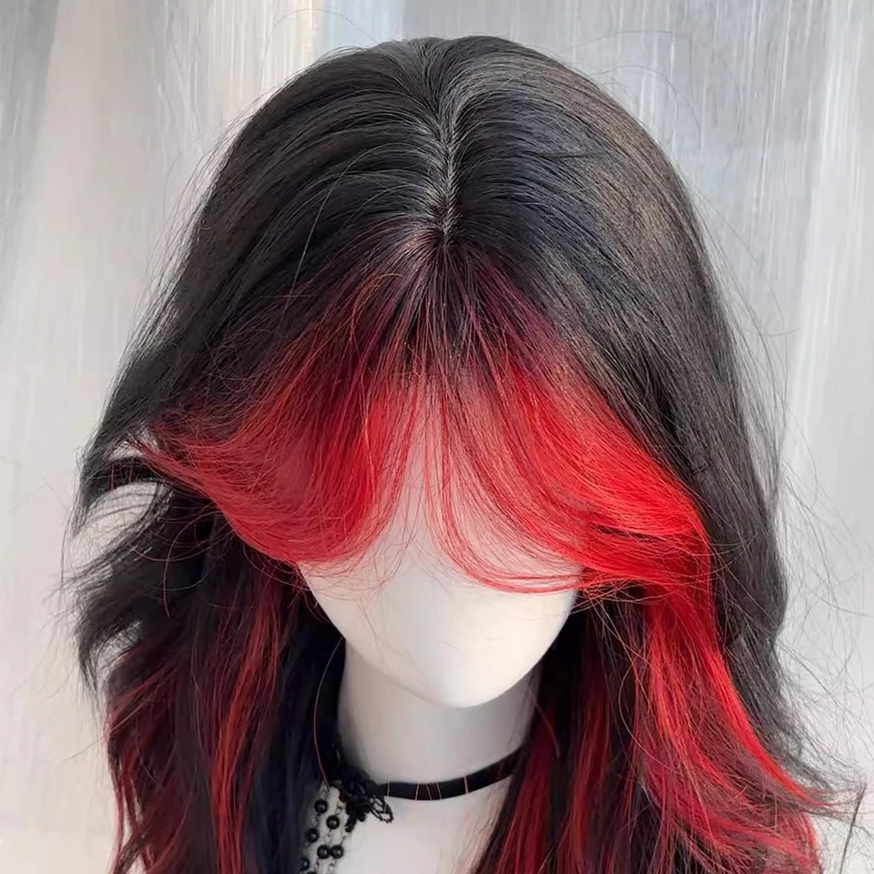 Synthetic Black Red Highlight Wig for Women