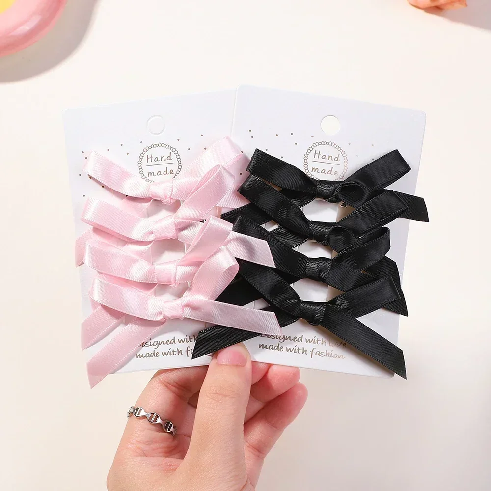 4pcs/set Sweet Ribbon Bowknot Hair Clips for Women Girls Lovely White Black Hairpins Headwear Female Hair Accessories