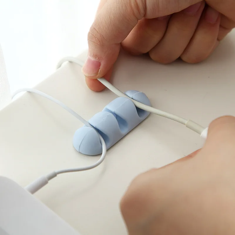 Silicone Cable Winder Self Adhesive Desktop Cable Holder Kawaii USB Charger Data Line Fixer Clips Desk Organizer Office Supplies