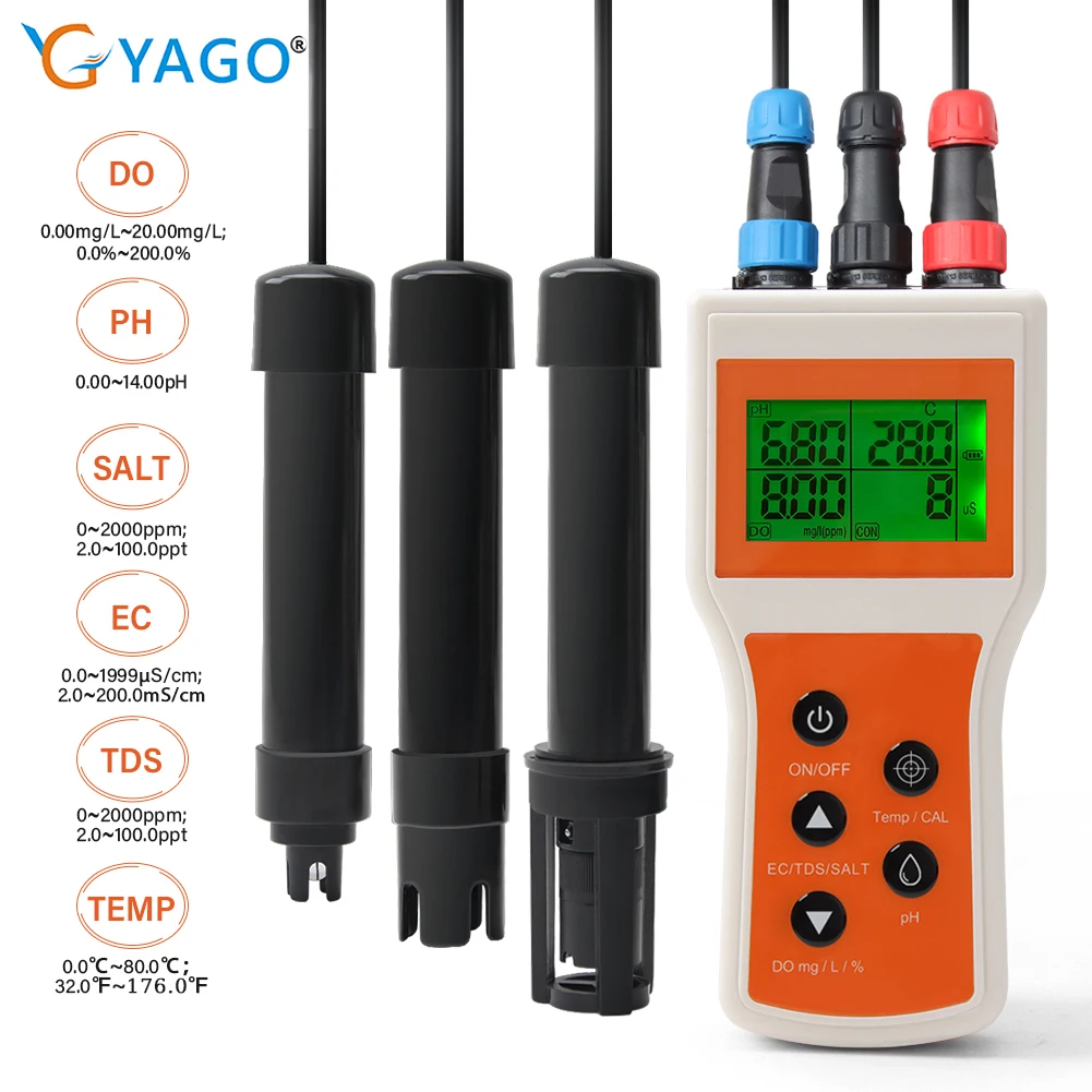 

Handheld Dissolved Oxygen Meter Smart DO Meter Portable 6 in 1 pH DO SALT EC TDS Tester for Aquarium Swimming Pools Aquaculture
