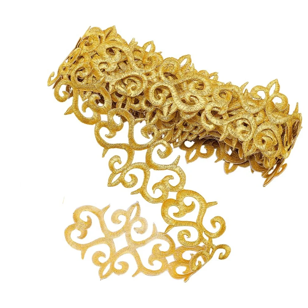 Hot Melt Adhesive Metallic Lace Ribbon 1M Crafts DIY Embroidery Lace Trim Iron on Flower 7.6cm Sewing Wedding Dresses Home Decor