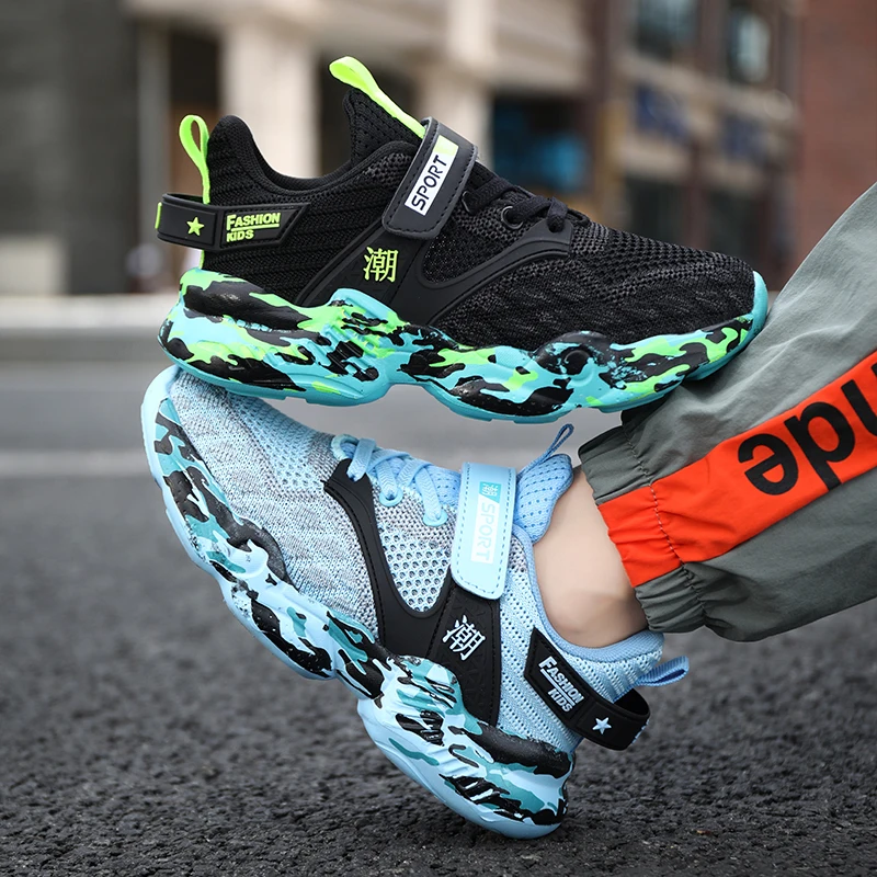 

2022 Spring Children's Breathable Sneakers Camouflage Sole Kids Running Shoes Light 5-18 Years Boys Walking Shoe Outdoor Casual