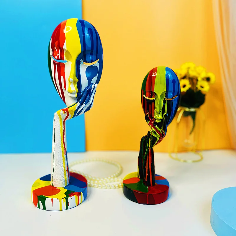

Painted Colorful Women Mask Statue Decoration Resin Crafts Decoration Home Office Desktop Decoration Collection