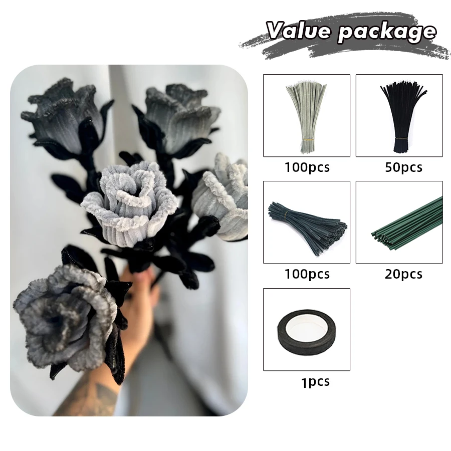Chenille Stem Grey Pipe Cleaners Craft Sticks Craft Supplies Colored Pipe Cleaner Creative Handmade DIY Flowers