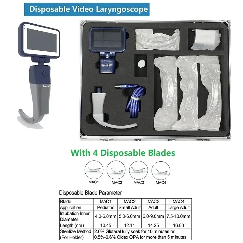 Laryngoscope with four disposable blades Safety Fast Machin 3&lsquo;&rsquo;LCD Color Screen High-Definition
