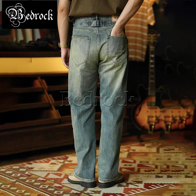 MBBCAR 11oz Baggy Jeans For Men High Waist Wide Leg Pants Indigo Antique Wash Cold Silk Selvedge Denim Vintage Paris Buckle 7504