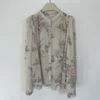 Z22T331 Flower Letter Graphic Print Women Shirt Summer V-Neck Long Sleeve Buttons Lady Pullover Classic Casual Femme Top