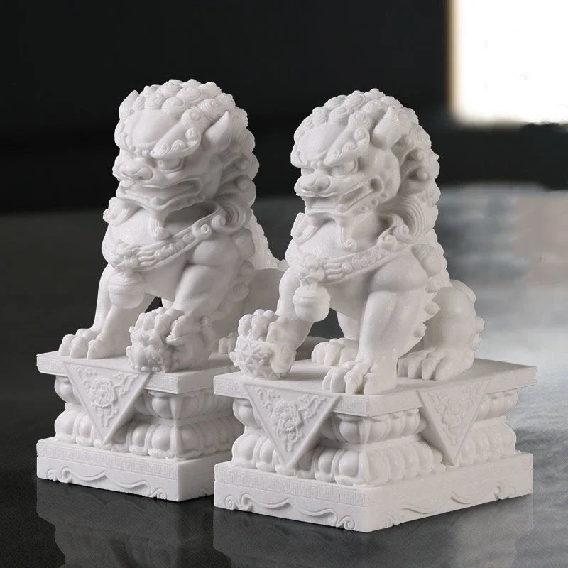 

Foo Dogs Statues Pair Marble Feng Shui Guardian Lion Statues 10Cm/3.9In