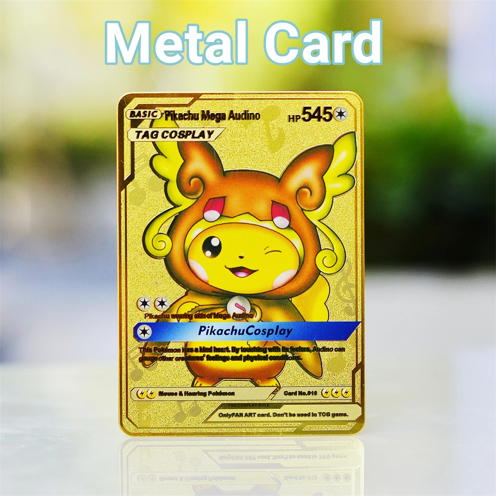 5PCS Pokemon Iron Cards Golden Metal Pokemon Shiny Letters Pikachu Mewtwo  Charizard Vmax Game Collection Card Anime Metal Gifts