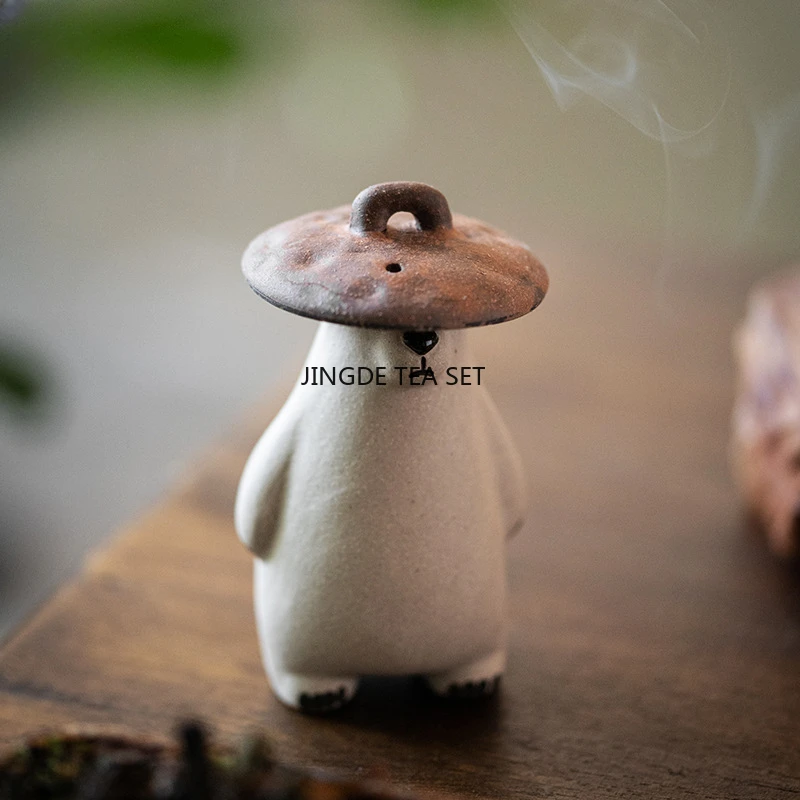 Creative Handmade Purple Clay Tea Pet White Clay Cute Bear Tea Cup Cover Bracket Desktop Decoration Kawaii Accessories