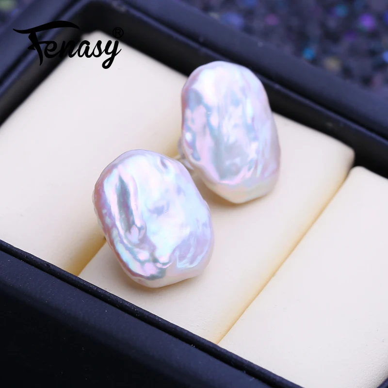 FENASY Natural Freshwater Big Baroque Pearl 925 Sterling Silver Stud Earrings Wedding Jewelry Gifts For Women Wholesale