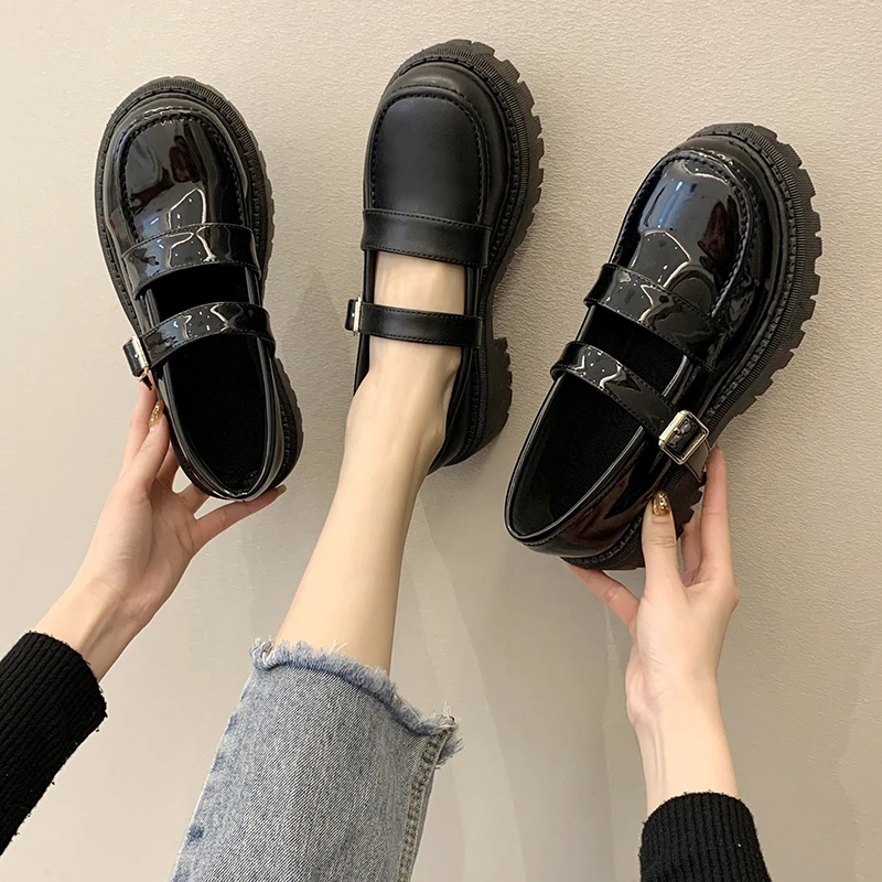 Zapatos planos informales hebilla para Mujer, mocasines piel sintética plataforma, a la moda, de punta redonda, Oxford, botines|Botas hasta el tobillo| - AliExpress