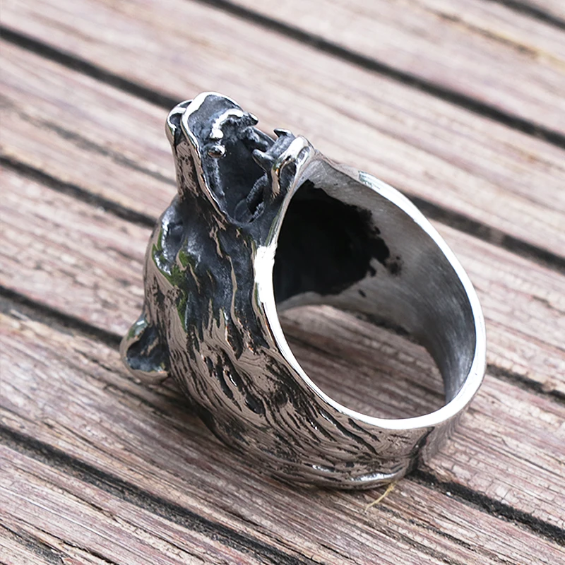 IFUAQZ Men's Wolf Skull Head Ring – Stainless Steel Gothic Biker Band, Silver/Gold, Sizes 7-13 - View #8
