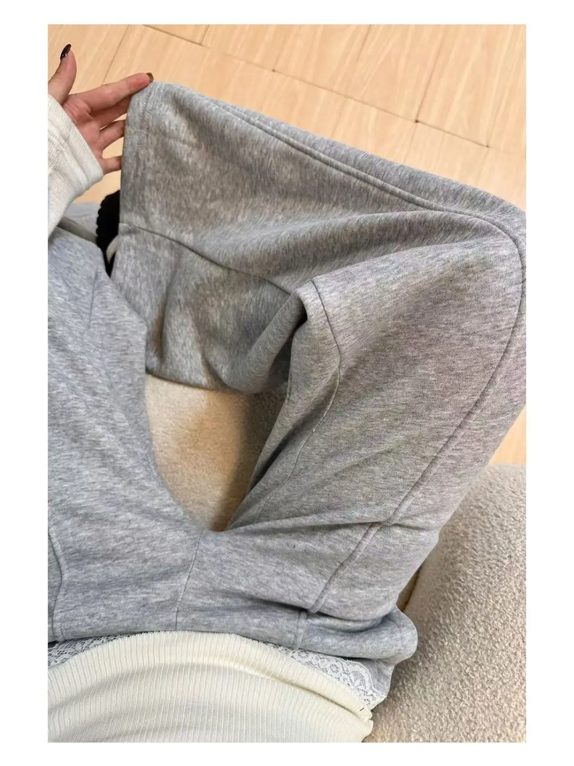 HOUZHOU Gray Lace Patchwork Women Pants Wide Leg Korean Fashion Sweatpants Solid Color Straight Trousers Baggy Basic Casual