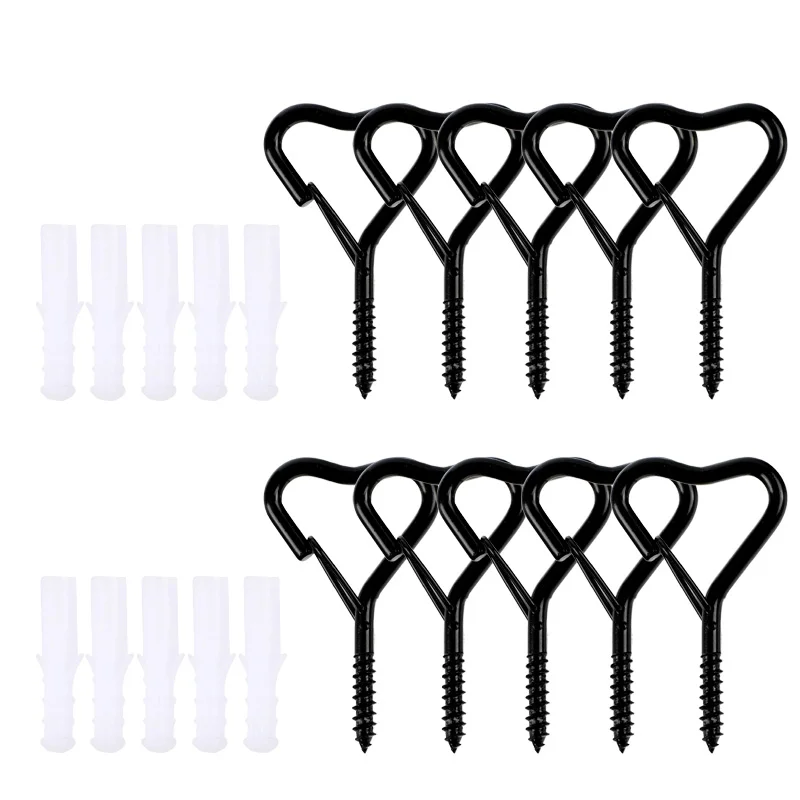 6~10pcs Black Q Shape Screw Hooks With Safety Buckle String Lights Hanging  Hook Screw With Plastic Tubes Turn Buckle