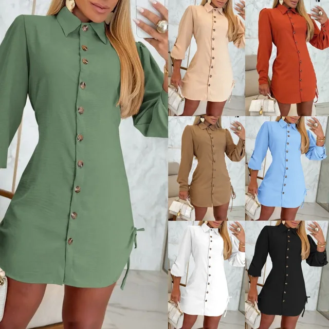 未使用︎BUTTON DOWN DRESS SHADED CRISPWOOL｜レディース