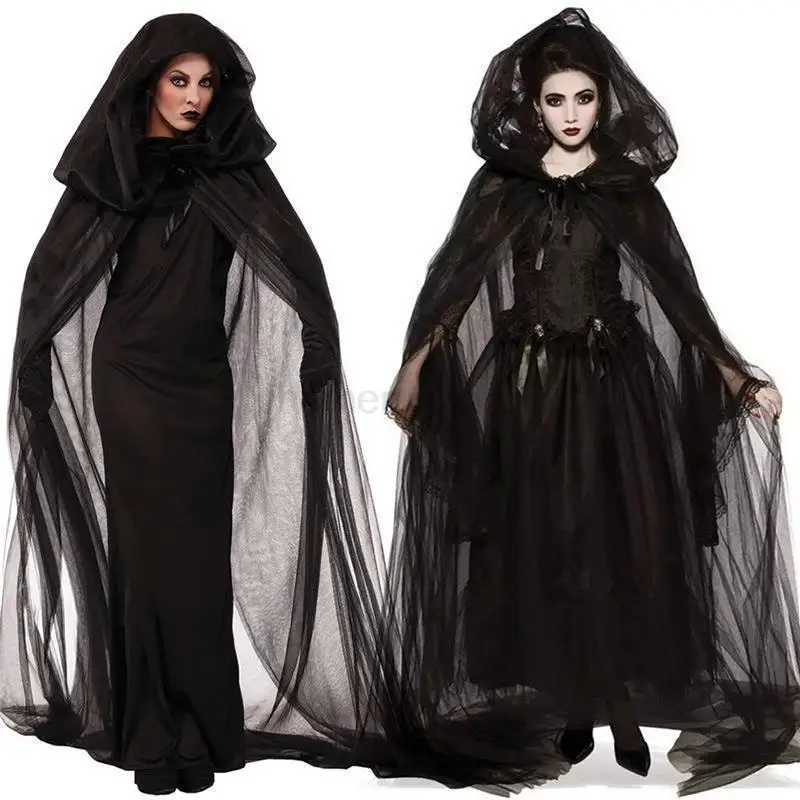 

2023 Halloween Costume Ghost Bride Witch High Quality Vampire Cosplay Game Soft Costume Horror Demon Costume Black Gauze Dress