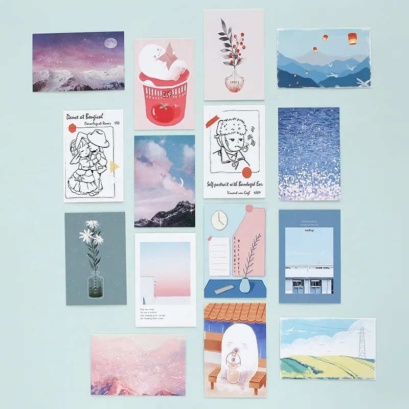 Memo Cards Mini Postcard Cartoon Hand Drawn Postcard Greeting Cards Letter Pads Merry Christmas Birthday Card Set 28pcs
