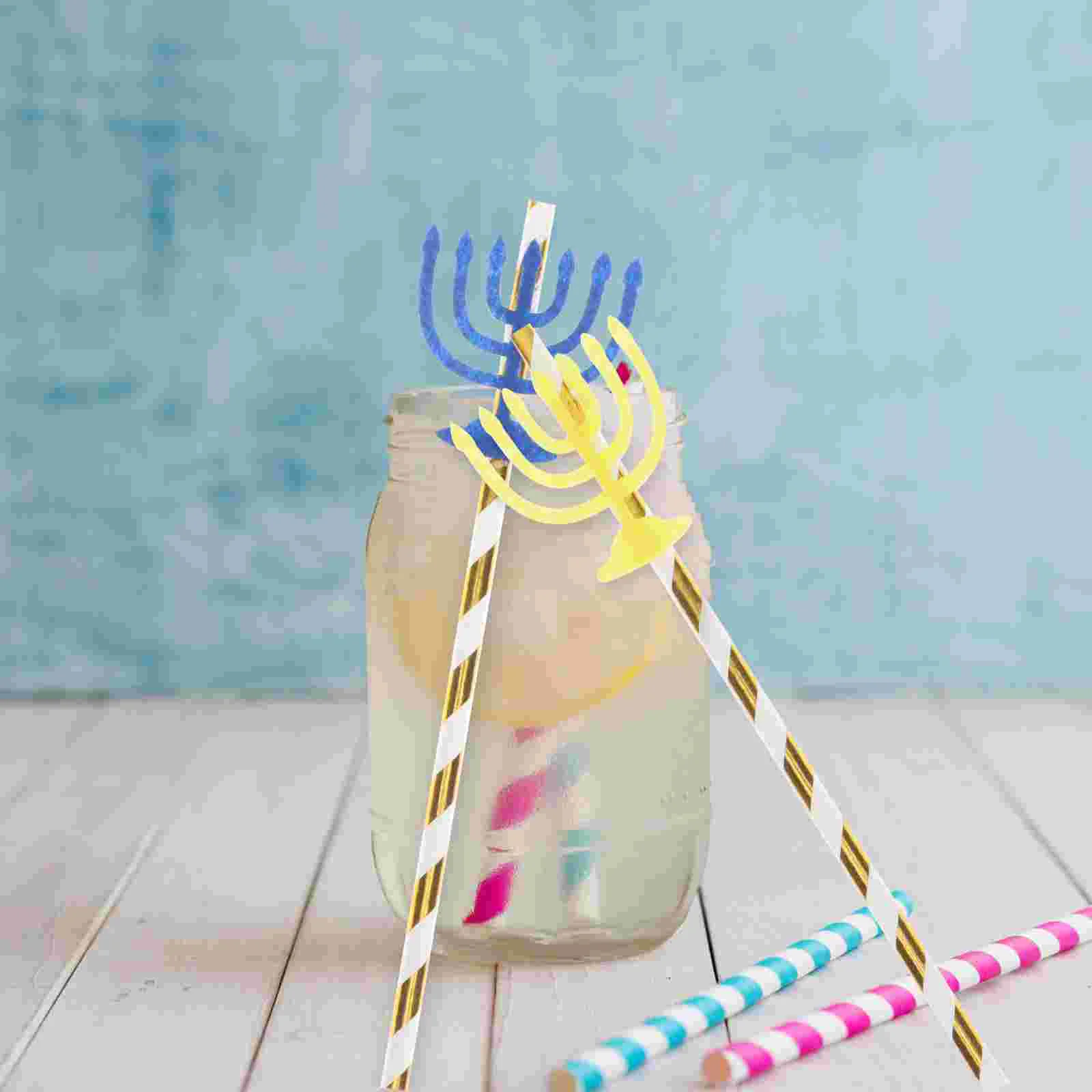 20 Pcs Dining Table Hanukkah Decoration Menorah Straws Paper Reliable Drinking Party