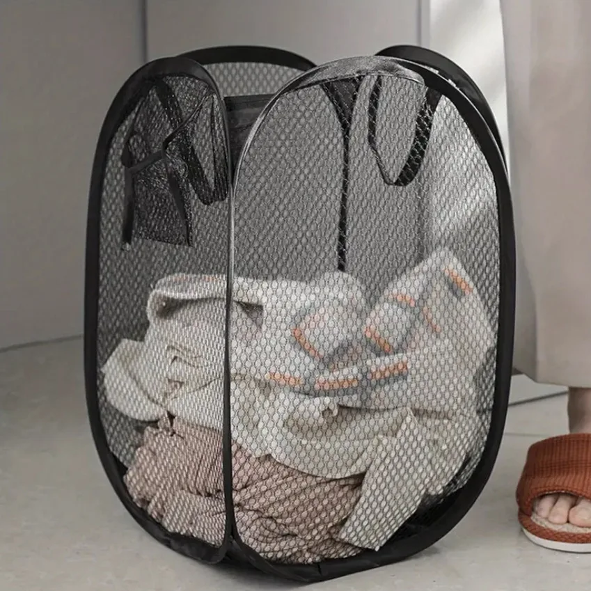 58*36cm Large Capacity Storage Basket, Mesh Pop-up Laundry Basket, Laundry Basket, Foldable Dirty Clothes Storage Basket 1