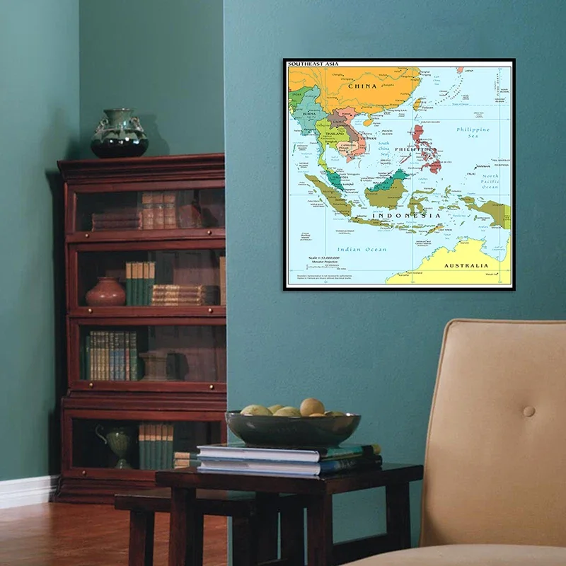 60*60cm The Southeast Asia Map In English Wall Decorative Poster Non-woven Canvas Painting Unframed Print Home Living Room Decor