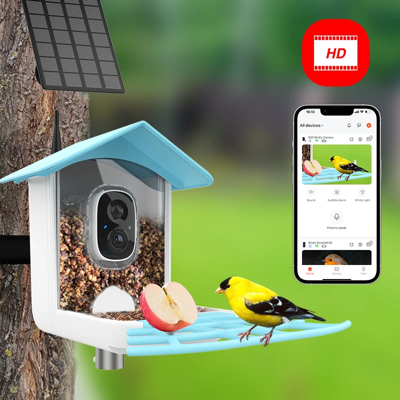 Smart Bird Feeder Camera Con Pannello Solare, Bird Watching Camera Auto Capture/Record Bird Video Sorveglianza Esterna Wireless