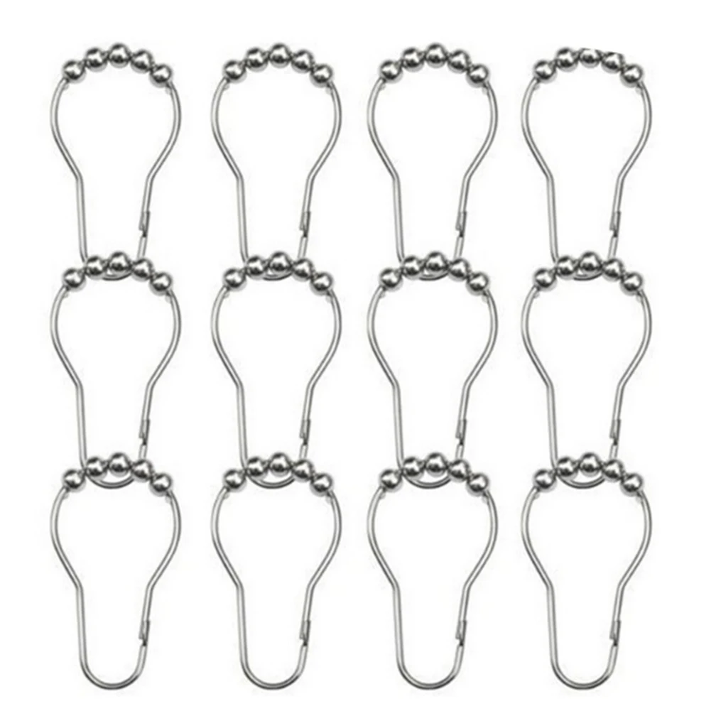 12pcs Curtain Hooks Rollerball Metal Curtain Rings Polished Anti-Drop Rust Proof Decorative Accessories for Bathroom Shower Rods