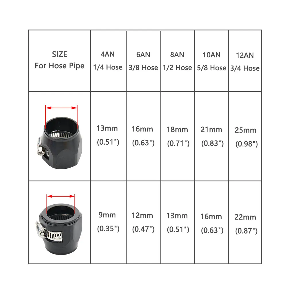 Aluminium Hose Pipe Clamps 4AN 6AN 8AN 10AN 12AN Hose End Finisher Clip Fit Oil/Diesel/Gas/Fuel Line AN6 AN8 AN10 AN12 fuel hose clamp finishers