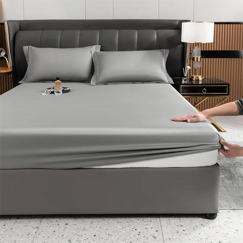 Ice Silk Bed Cover Summer Washed Ice Silk Fitted Sheet Silky Touch Double Elastic Mattress Cover King Queen Bed Cover Full Set 1