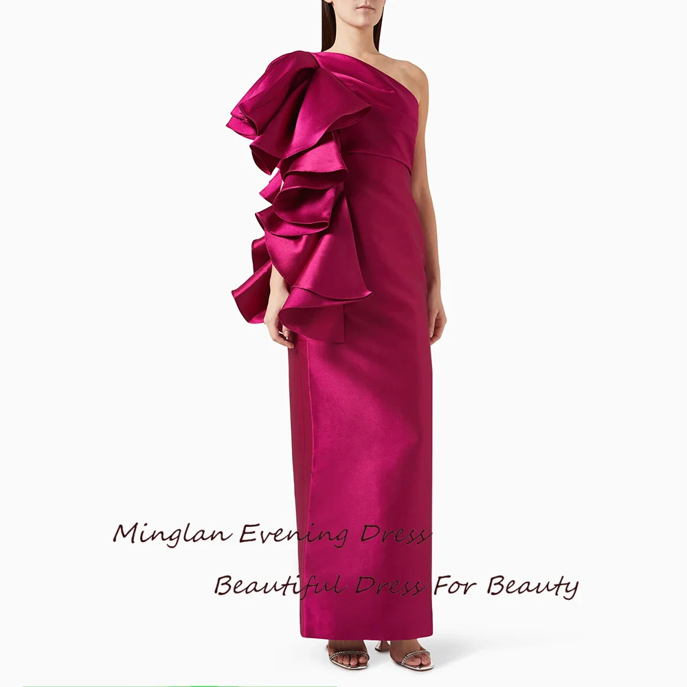 

MINGLAN Satin Evening Dress Elegant One-Shoulder Ruched Straight High Split Cocktail Party Prom Gown For Sexy Women 2024