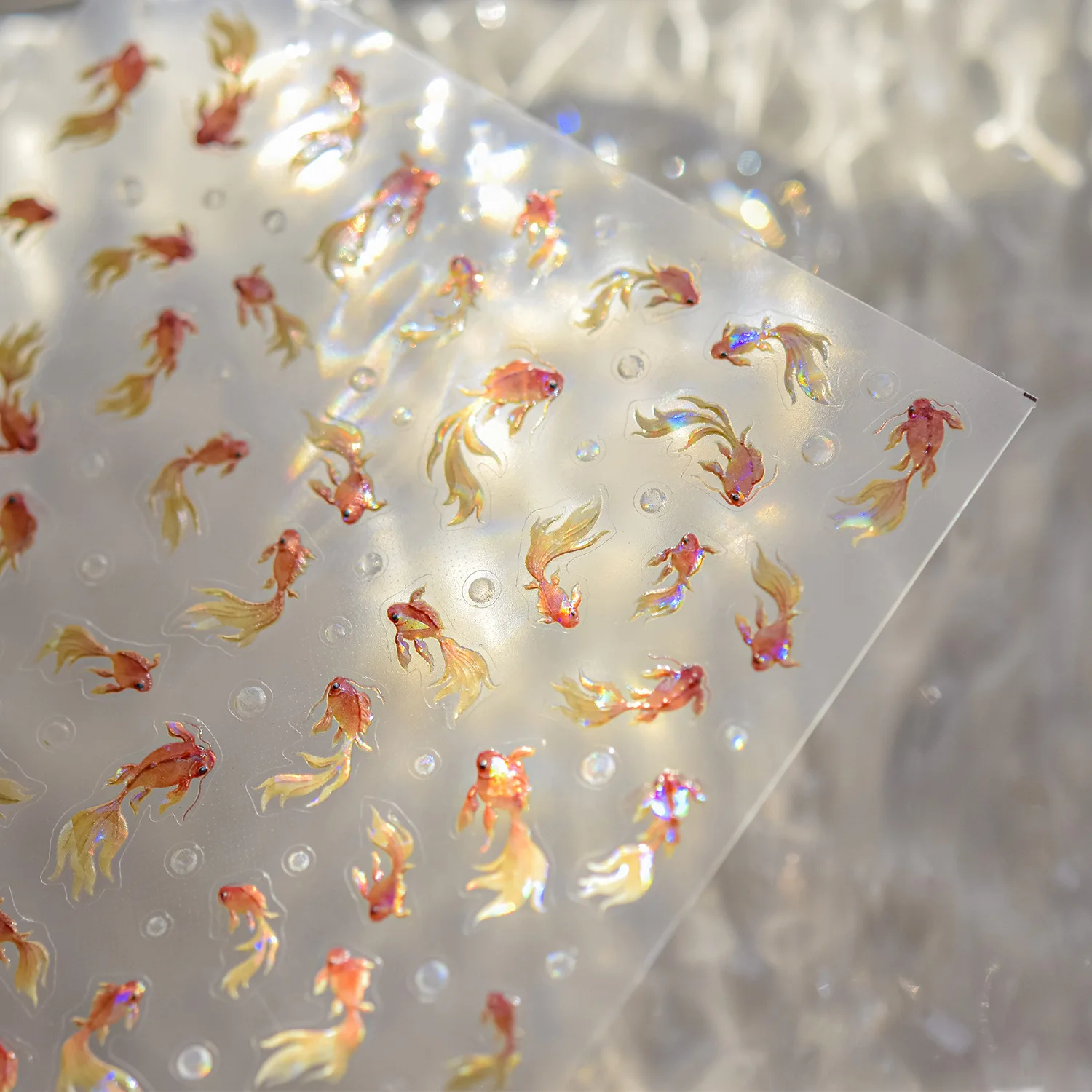 Cute Goldfish Brocaded Carp Koi Water Bubbles Sparkling Ripples Soft Embossed Relief Adhesive Nail Art Stickers Manicure Decals